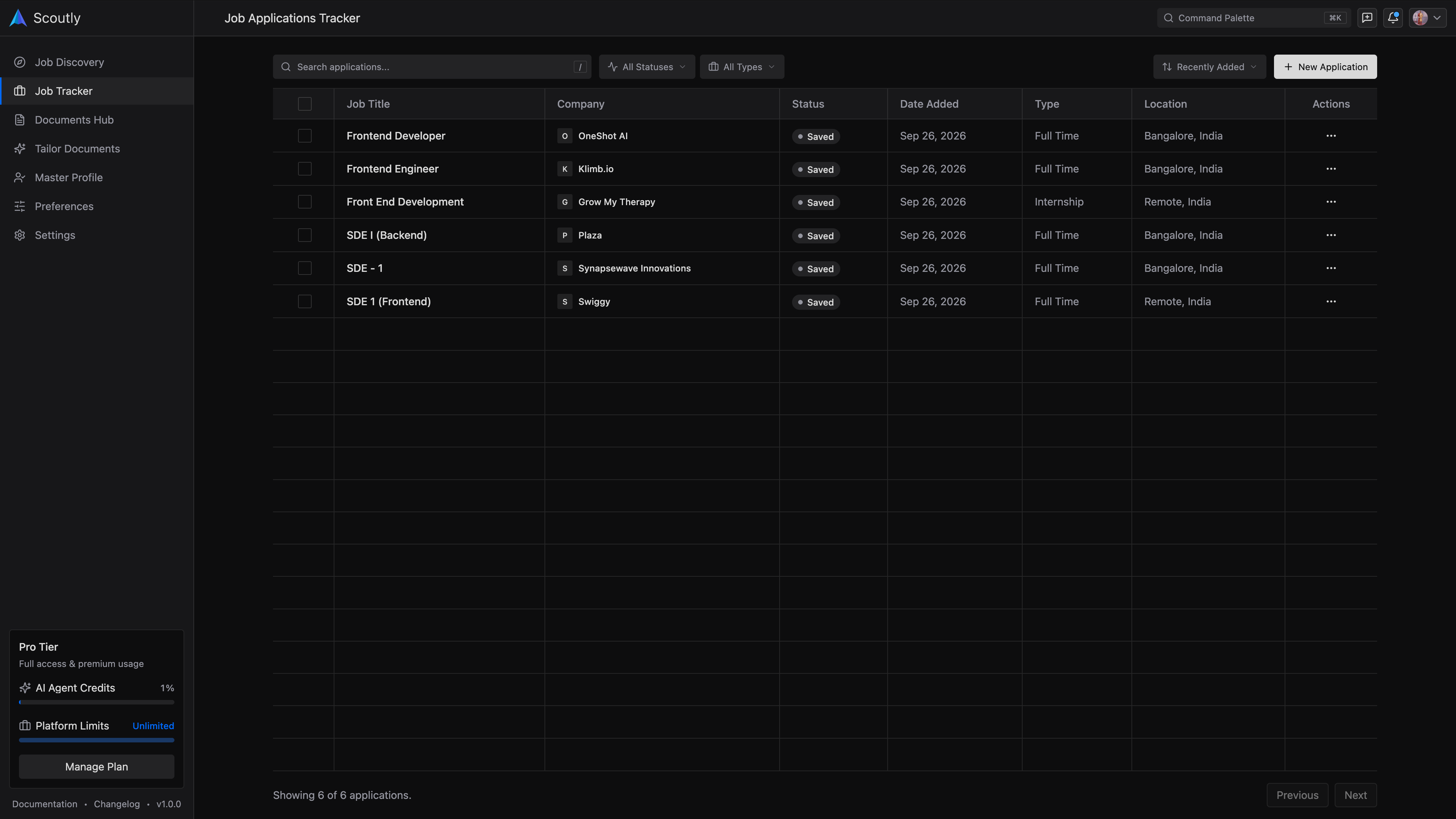 Scoutly Application Tracking Kanban Interface