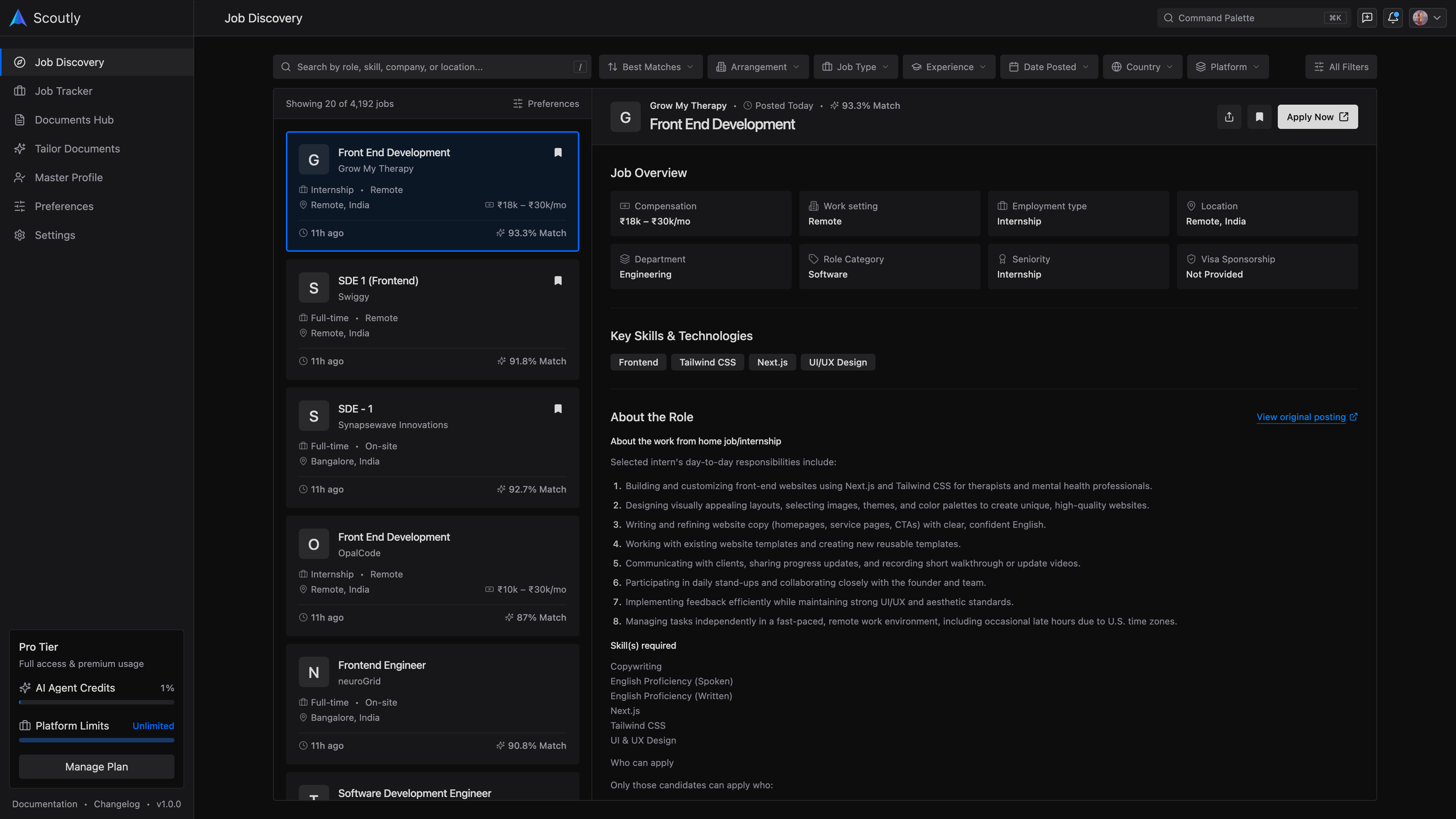 Scoutly Job Discovery Interface